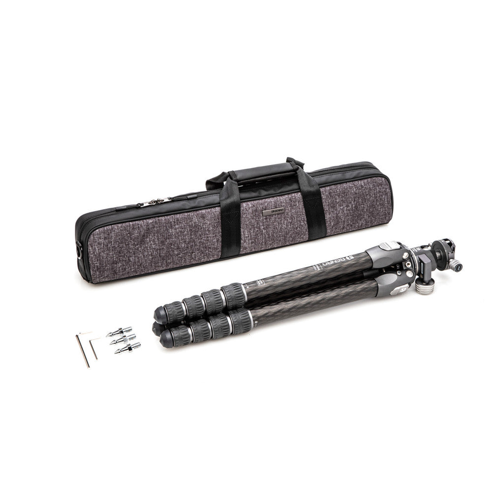 High-capacity Benro Tortoise tripod with 5-section carbon fiber legs, 15kg payload, and compact foldable design for travel.