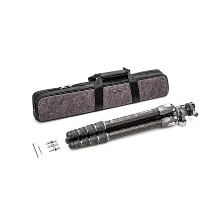 High-capacity Benro Tortoise tripod with 5-section carbon fiber legs, 15kg payload, and compact foldable design for travel.