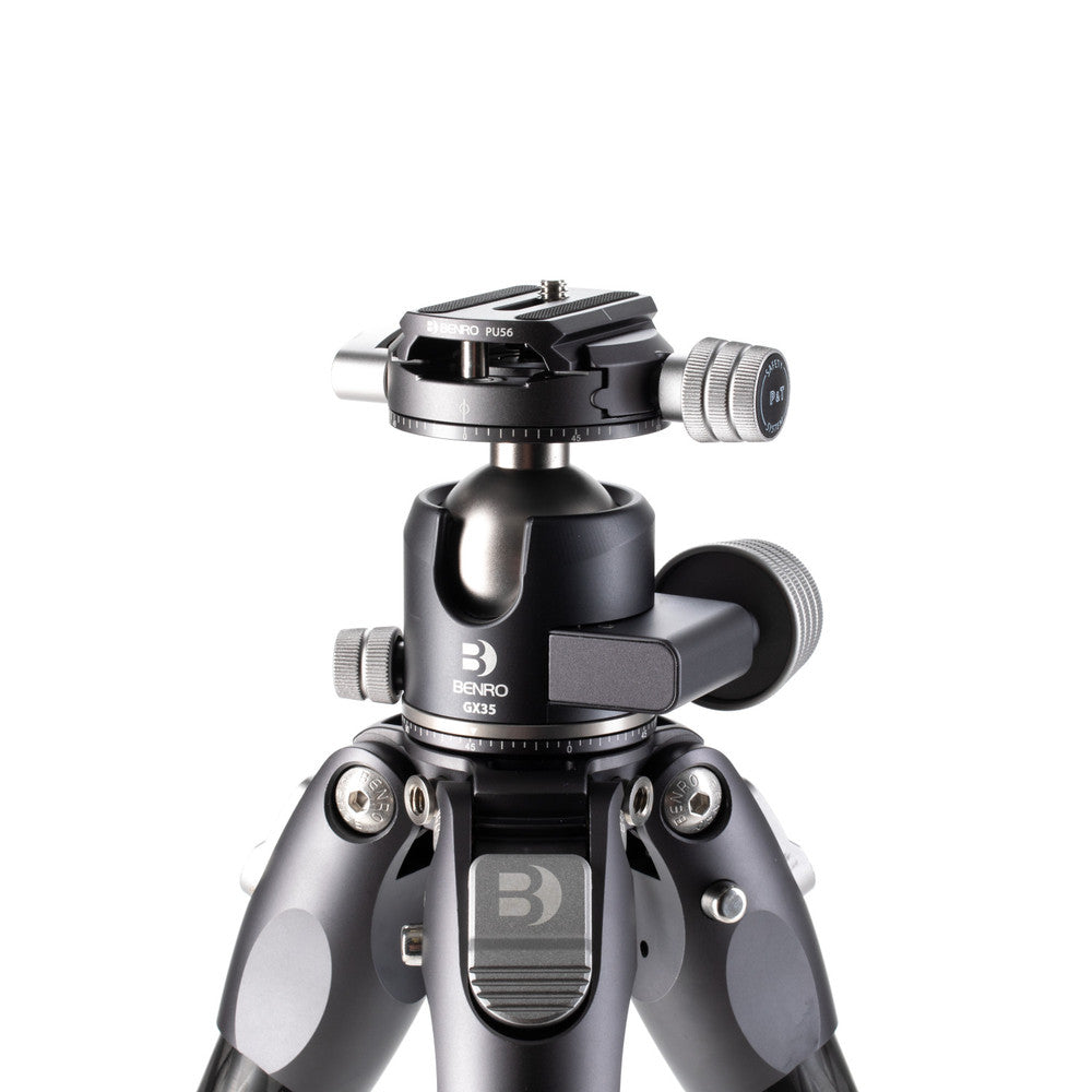 Professional Benro Tortoise tripod with GX35 ball head, bubble level, and spiked feet for outdoor photography and videography.
