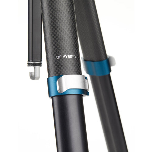 Close-up of Benro Cyanbird carbon fiber and aluminum flat-leg construction for lightweight portability.