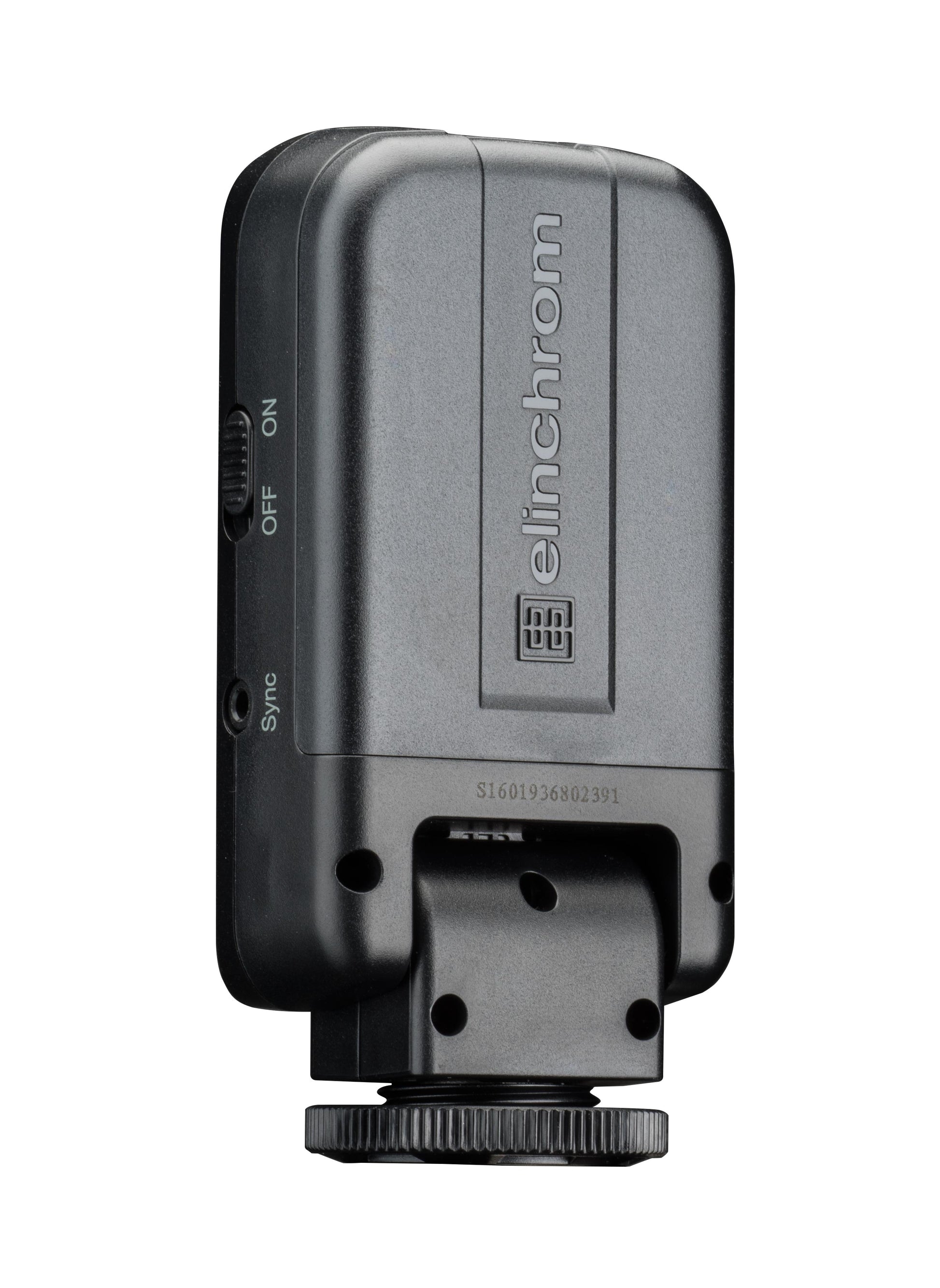 Side view of the transmitter showing the 2.5mm sync socket for universal camera compatibility.