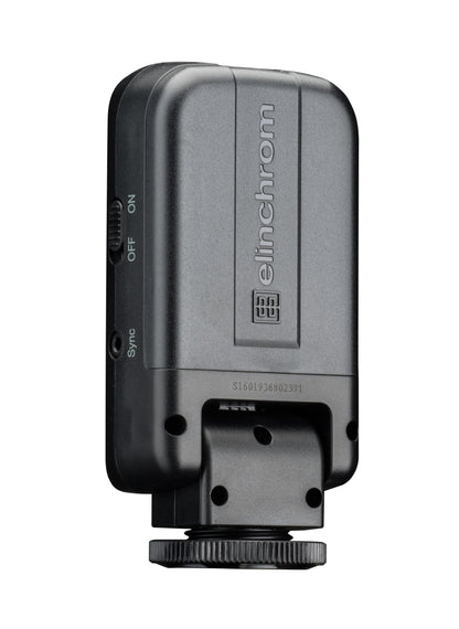 Side view of the transmitter showing the 2.5mm sync socket for universal camera compatibility.