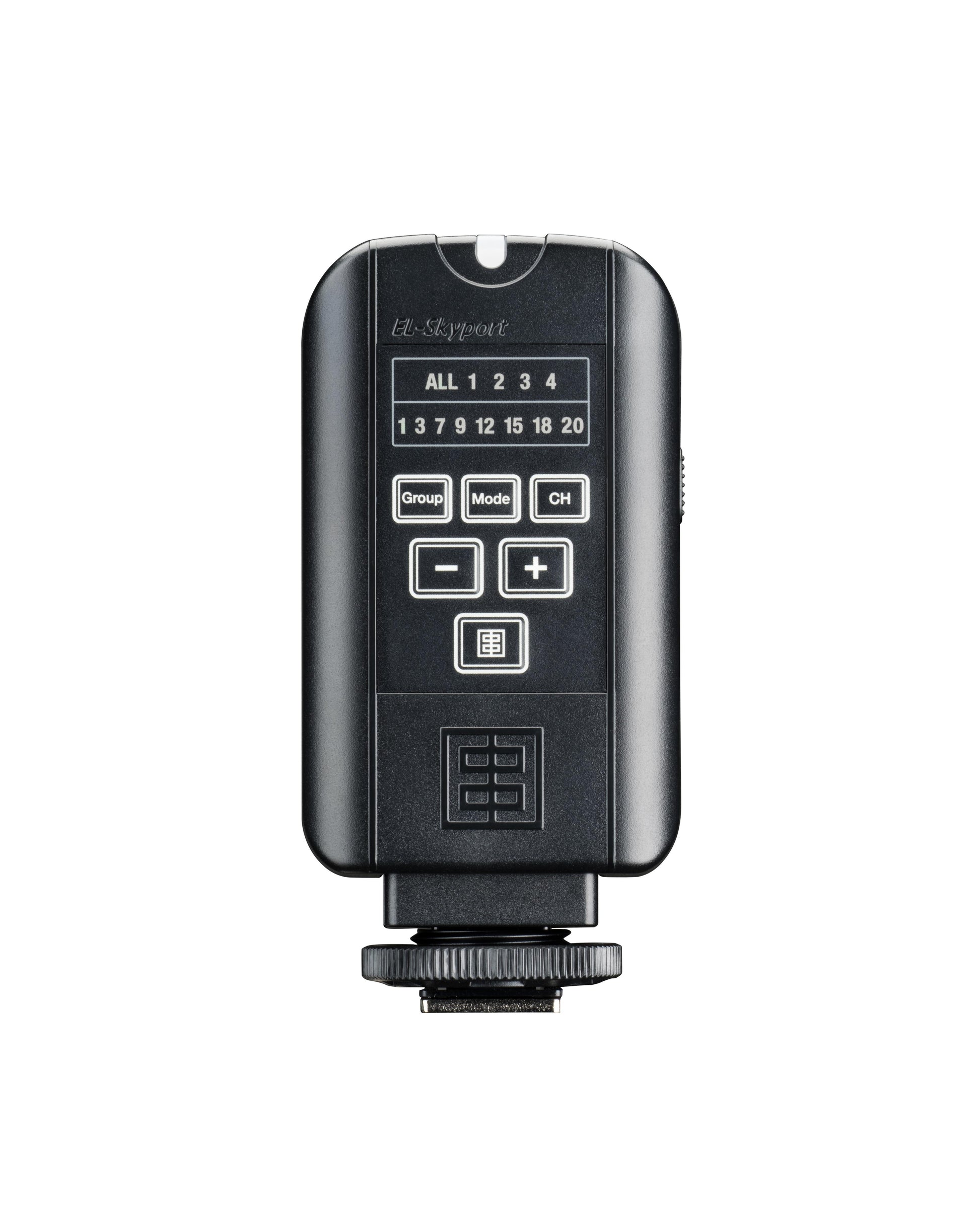 The Skyport Plus transmitter with two AA batteries installed in the compartment.