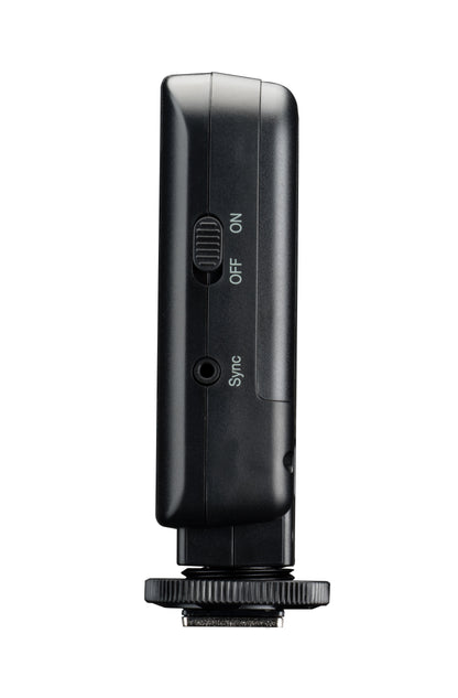 Close-up of the single-pin hot shoe connection on the bottom of the Skyport Plus transmitter.