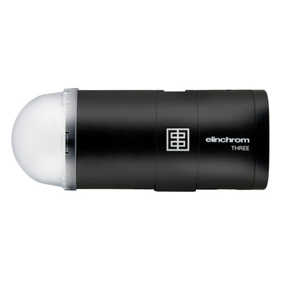 Elinchrom THREE flash mounted on a stand with reflector dish