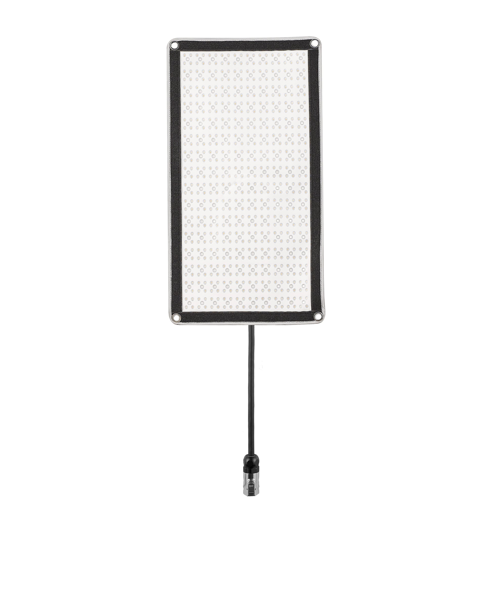 Filmmaker adjusting the Godox FL100R light mat wrapped around a corner for a creative lighting setup.