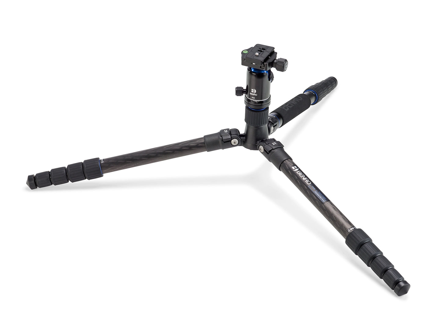 Benro FTA29CV1 tripod folded upward to 23.4 inches using reverse-folding legs