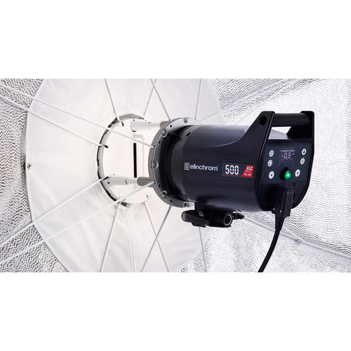 Studio light with a diffuser on a textured white background