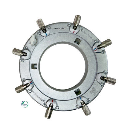 Rear view of the Elinchrom Speed Ring showing the three-prong Bowens S-Mount compatibility for Godox, Nanlite, and Aputure flash heads.