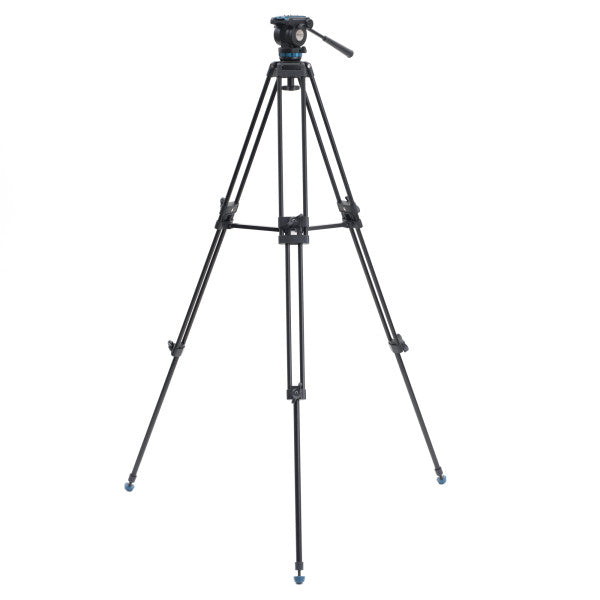 Dual-stage aluminum tripod legs with twist-lock levers for rapid height adjustment.
