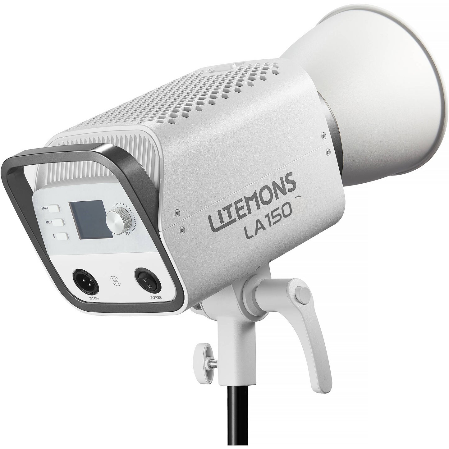 Godox Litemons LA150R RGB LED Video Light in studio white with Bowens mount reflector.