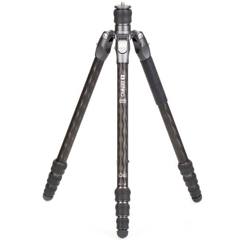Rhino series carbon fiber tripod with reverse folding design for portability.
