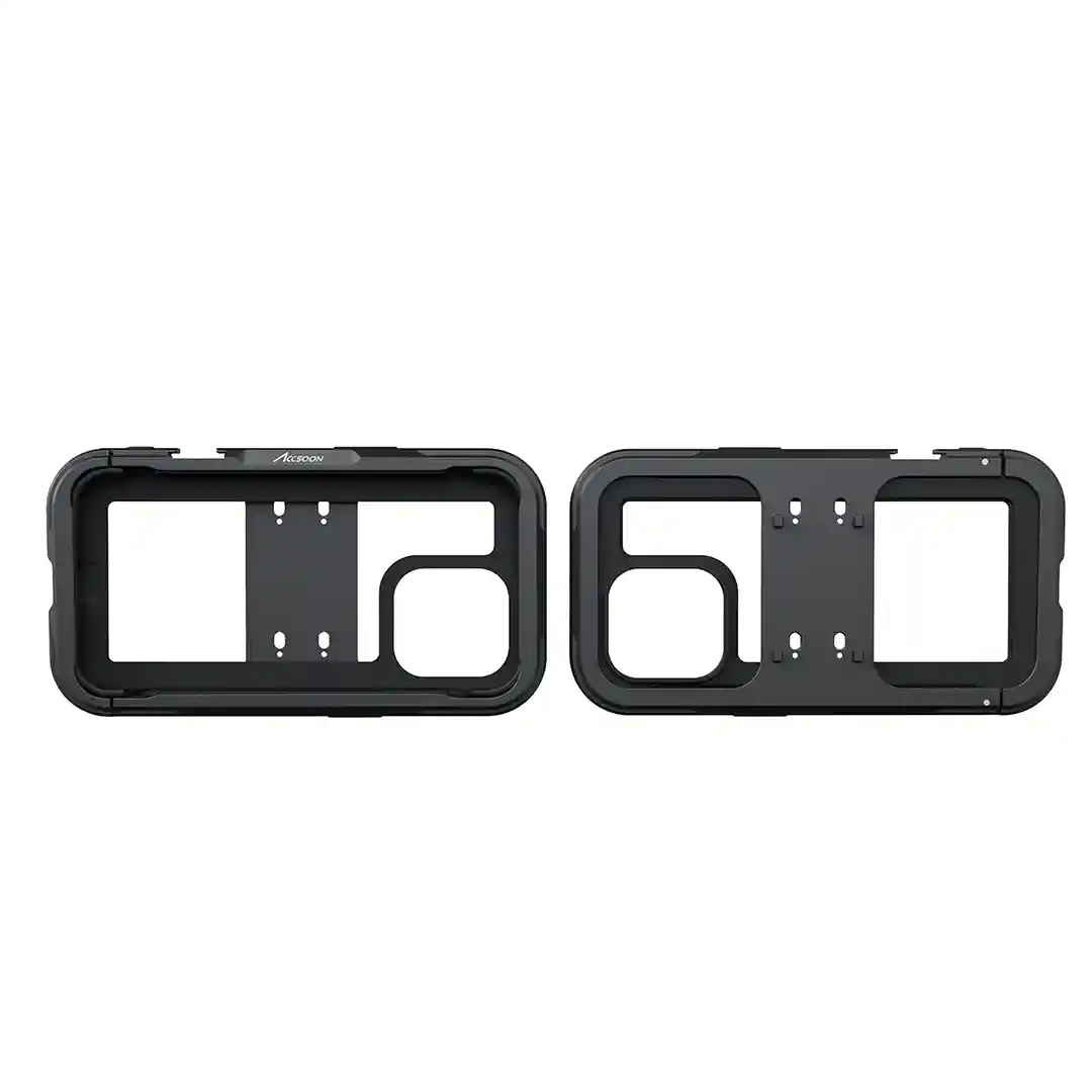 black rugged phone case frames are shown side by side. 
