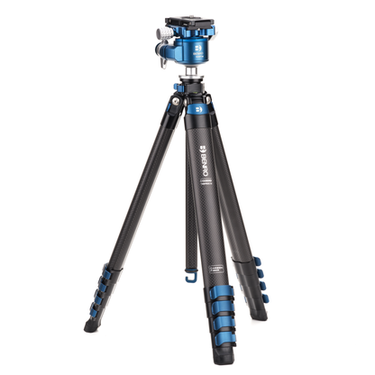 Benro Blackbird carbon fiber tripod with a mirrorless camera mounted on the G36PT inverted ball head.