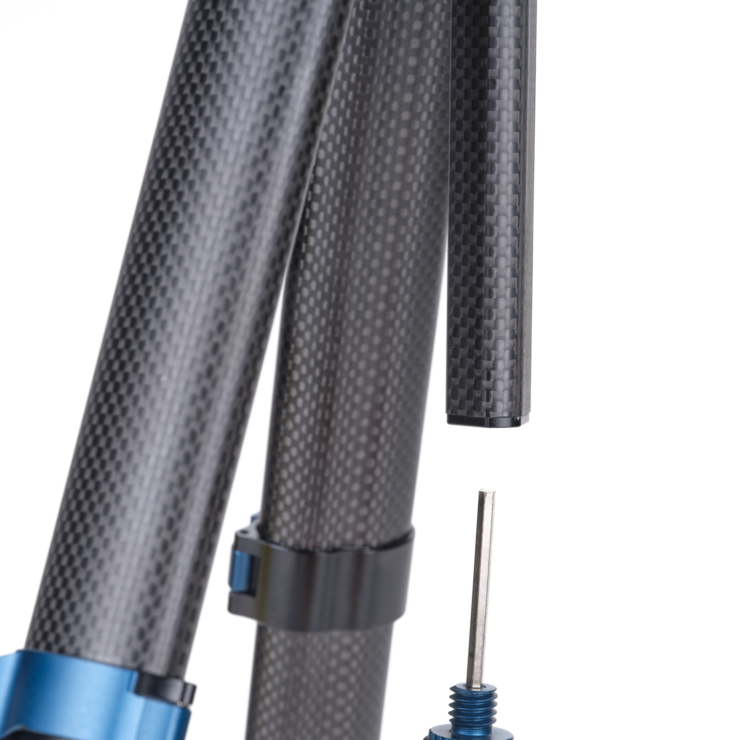 Benro Blackbird tripod legs showing the carbon fiber material. 