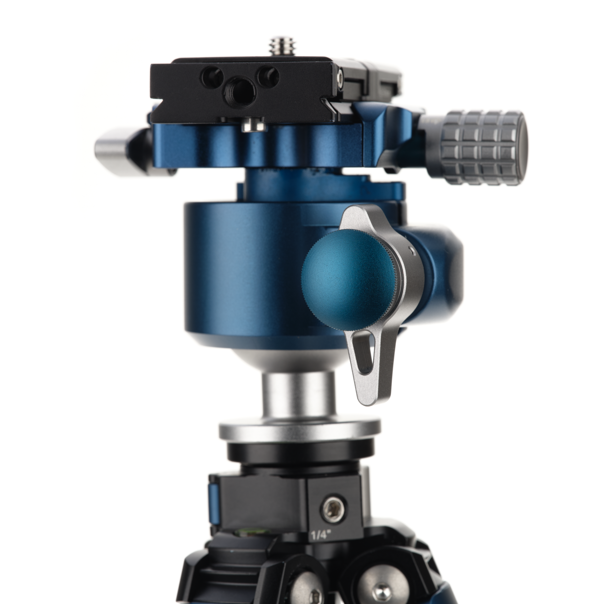 Benro Blackbird tripod legs showing the ball head.