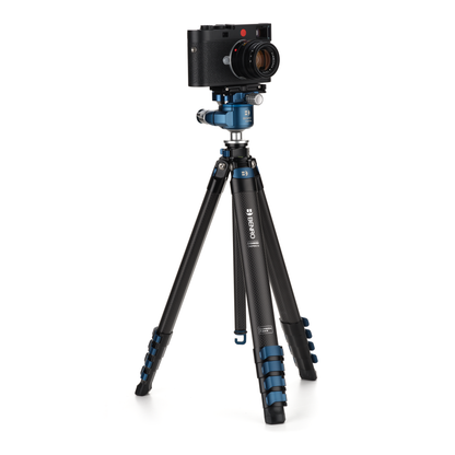 Benro Blackbird tripod legs showing a mirrorless camera. 