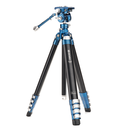 Benro Cyanbird tripod set up in low-angle mode with the split center column for macro photography.