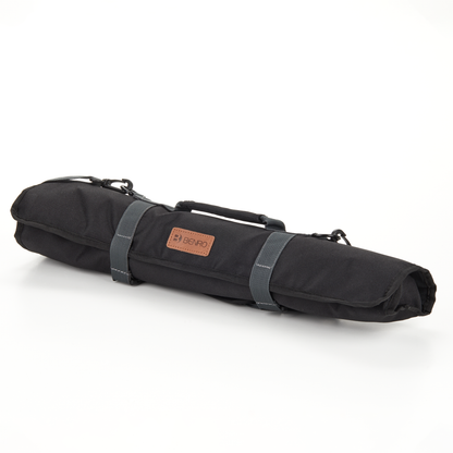 Benro Cyanbird tripod kit tucked inside its included blue padded carrying bag with shoulder strap.