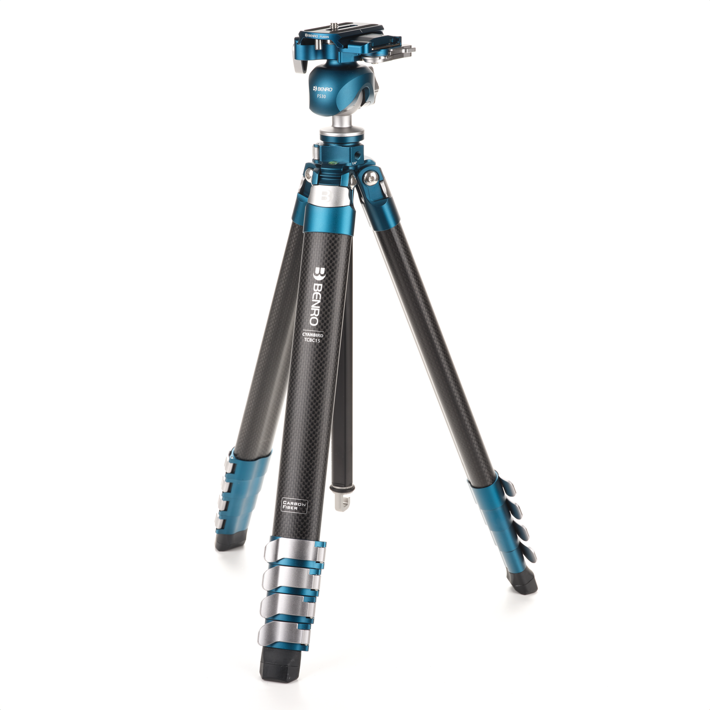 Carbon fiber tripod with ball head - extended legs.