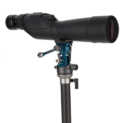 TH62 Tilt Head mounted on a professional monopod, supporting a long telephoto lens for wildlife photography.