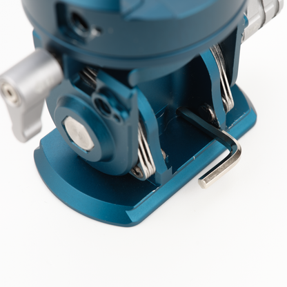 Bottom view of the head showing the 3/8" female thread and the integrated Arca-style base dovetai