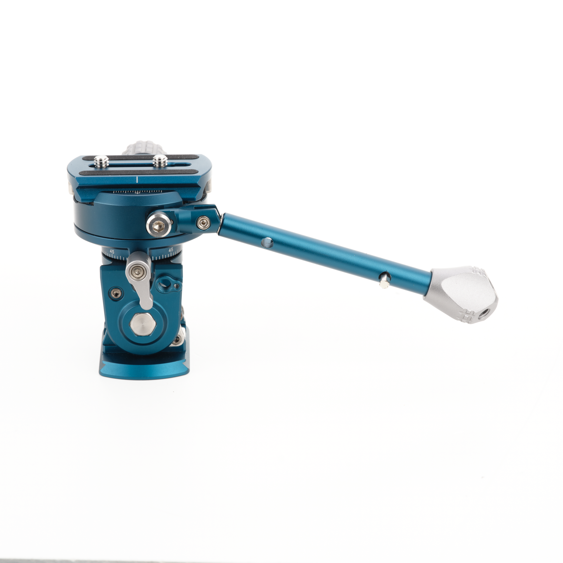 Blue camera tripod head