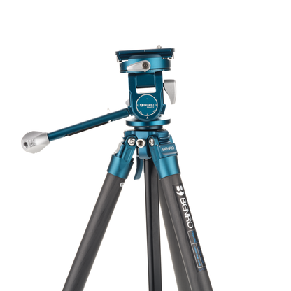 Benro PHVF2 head on Benro SuperSlim 0 Series carbon fiber tripod. Displaying the handling 