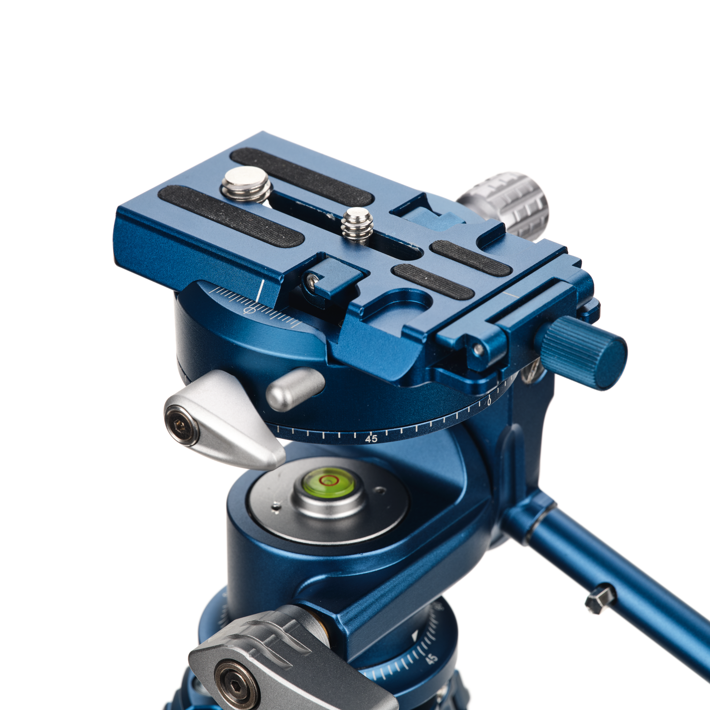 Professional 2-way video head with 360-degree panning scale.