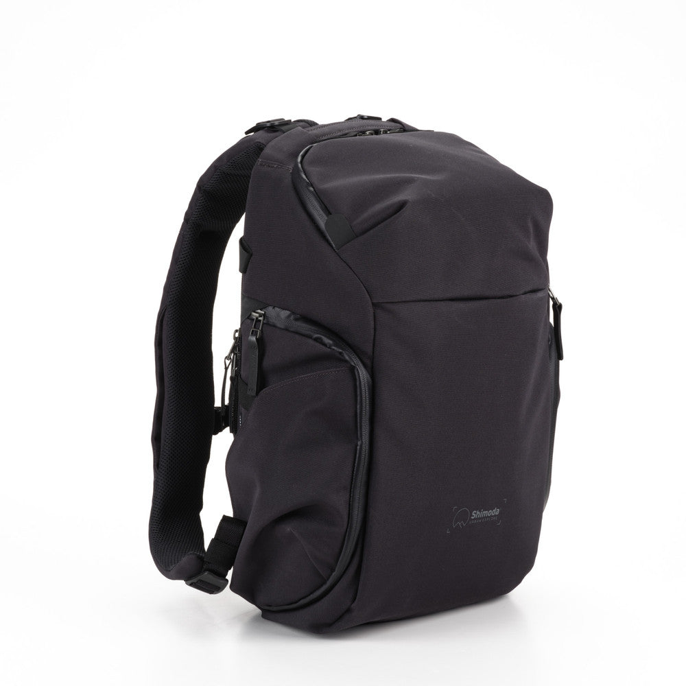 Shimoda Urban Explore Backpack in use, perfect for DSLR and mirrorless camera storage.