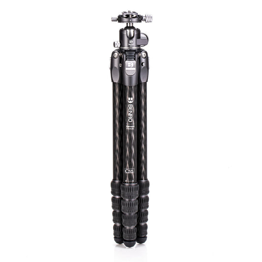 Benro Tortoise travel tripod featuring automatic leg angle adjustment, 5-section carbon fiber legs, and 33lb load capacity.