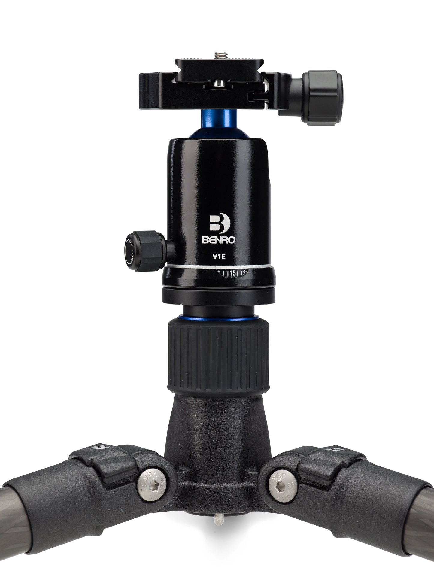 Benro V18 tripod head, shown mounted on a tripod 