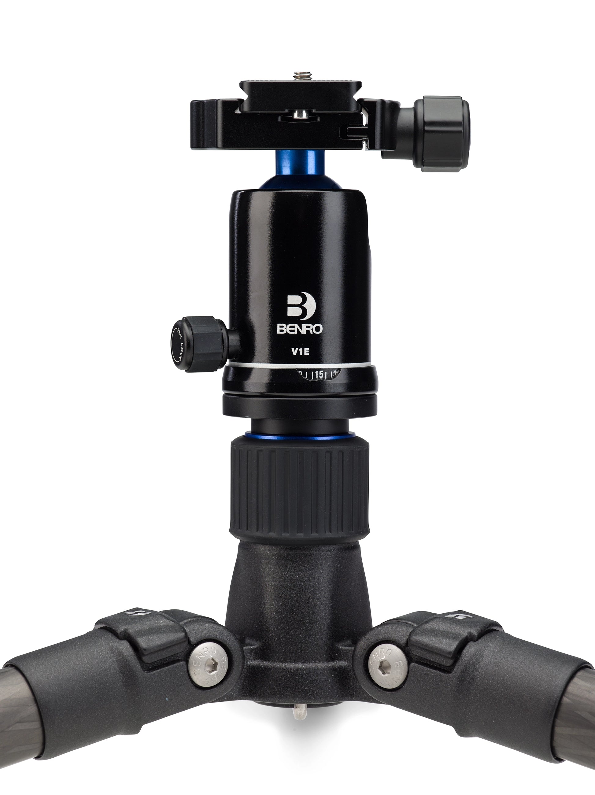 Benro V18 tripod head, shown mounted on a tripod 