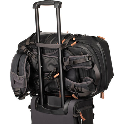 Shimoda Backpack with Tripod Attached to Side Pocket for Outdoor Shoots