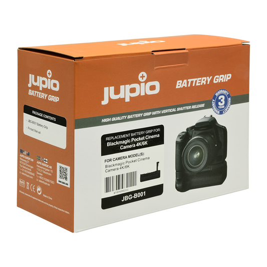 The Blackmagic camera with the Jupio Battery Grip being used in a vertical, portrait orientation.
