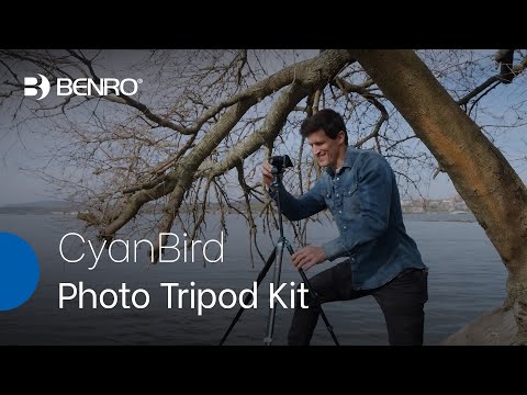 Benro Cyanbird TCBH15N00P content creator tripod setup featuring three 1/4-20 accessory mounts on a carbon fiber and aluminum frame for attaching vlogging microphones and LED lights.
