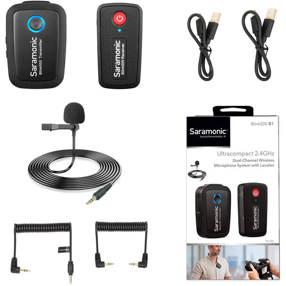 Saramonic Blink 500 B1 Wireless Clip-On Mic System with Lavalier & Dual Receiver for Cameras & Mobile Devices