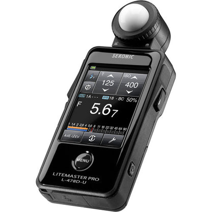 Sekonic L-478 light meter measuring ambient light in a studio setup
